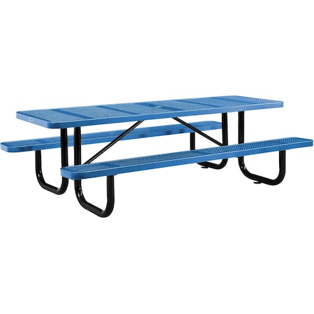 Global Industrial Rectangle Picnic Table, Blue, Perforated Metal, 8 ft L 694555BL